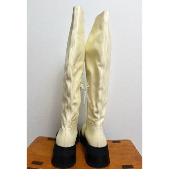 NEW By FAR Russel Lamb Leather Knee High Boots 40 Ivory Chunky Lug 10 Platform - Picture 5 of 13